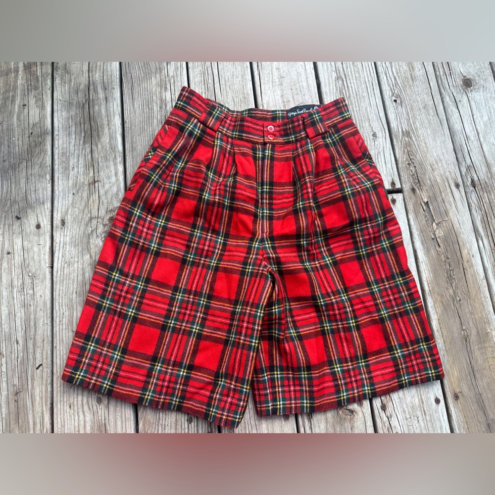 80s Vtg Giorgio di SantโAngelo Red Tartan Plaid Wool High-Waist Culottes, 12